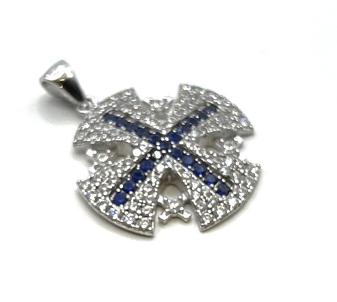 Sterling Silver Colored Pave Stone Jerusalem Cross Pendant